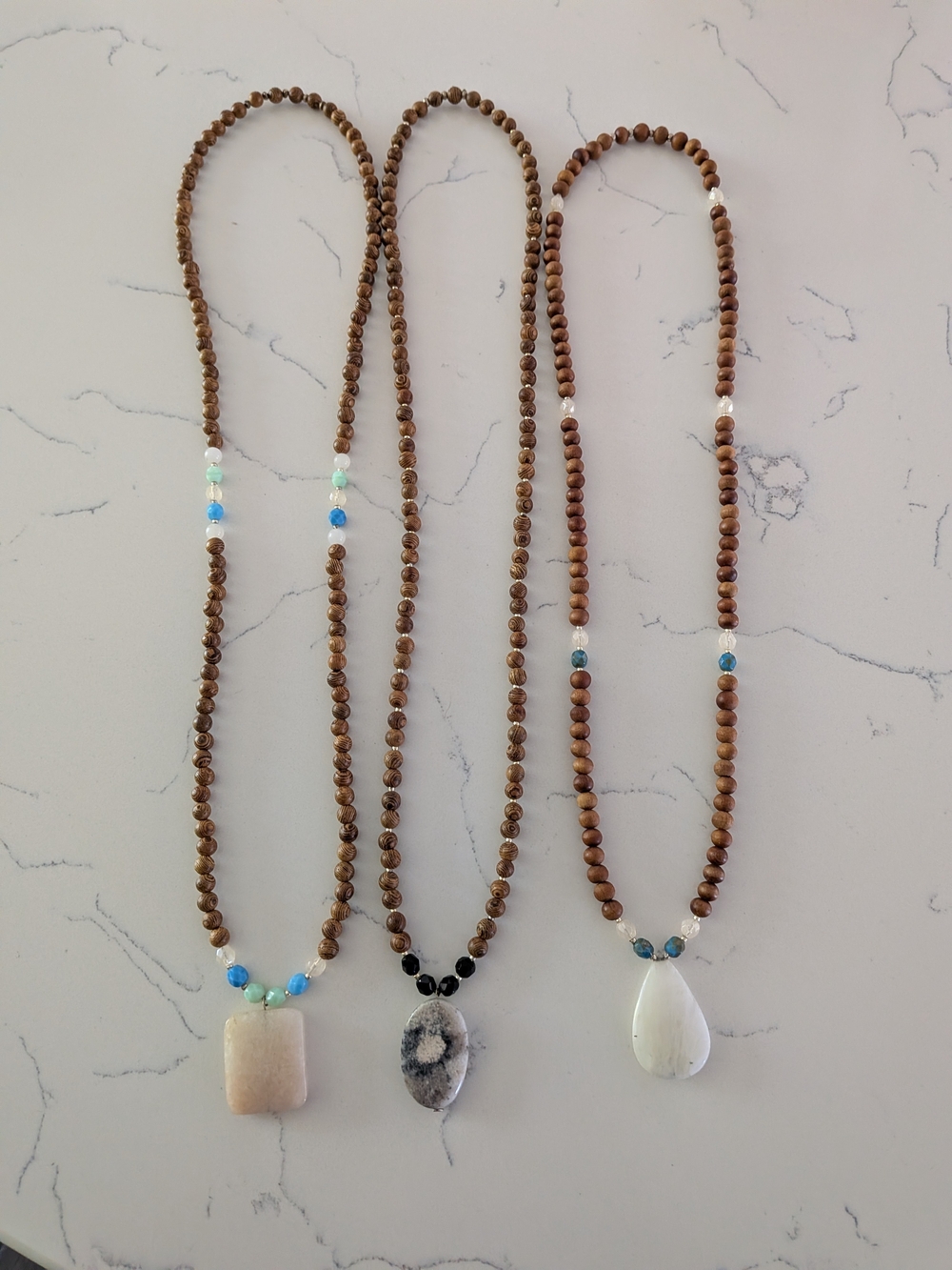 Handcrafted Brown Bead Necklace with White Stone Pendant - Women Jewelry